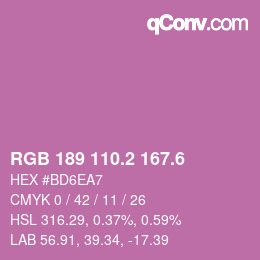 カラーコード: RGB 189 110.2 167.6 | qconv.com