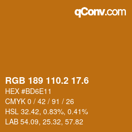 カラーコード: RGB 189 110.2 17.6 | qconv.com