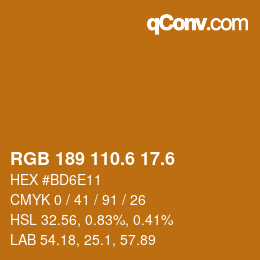 カラーコード: RGB 189 110.6 17.6 | qconv.com