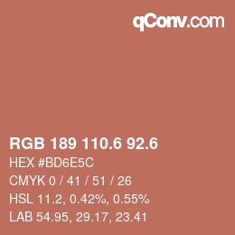 カラーコード: RGB 189 110.6 92.6 | qconv.com