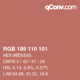 Color code: RGB 189 110 101 | qconv.com