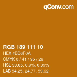 颜色代码: RGB 189 111 10 | qconv.com