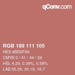 カラーコード: RGB 189 111 105 | qconv.com
