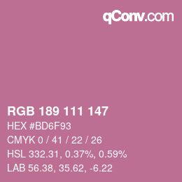 Color code: RGB 189 111 147 | qconv.com