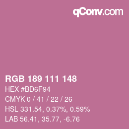 Color code: RGB 189 111 148 | qconv.com
