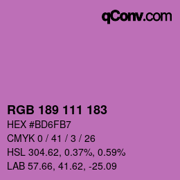 カラーコード: RGB 189 111 183 | qconv.com