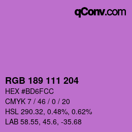 Color code: RGB 189 111 204 | qconv.com