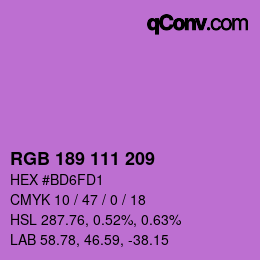 Color code: RGB 189 111 209 | qconv.com