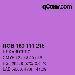 カラーコード: RGB 189 111 215 | qconv.com