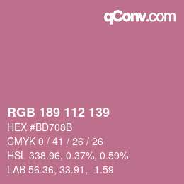 Color code: RGB 189 112 139 | qconv.com