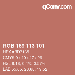 Color code: RGB 189 113 101 | qconv.com