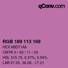 Color code: RGB 189 113 169 | qconv.com