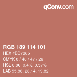 Color code: RGB 189 114 101 | qconv.com