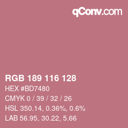 カラーコード: RGB 189 116 128 | qconv.com