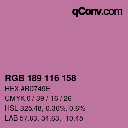 Color code: RGB 189 116 158 | qconv.com