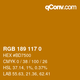 Color code: RGB 189 117 0 | qconv.com