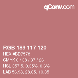 颜色代码: RGB 189 117 120 | qconv.com