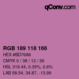 颜色代码: RGB 189 118 166 | qconv.com