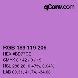 カラーコード: RGB 189 119 206 | qconv.com