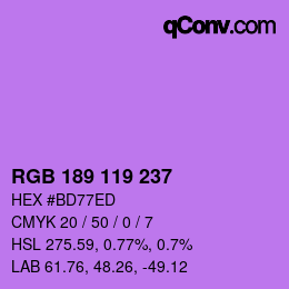 Color code: RGB 189 119 237 | qconv.com