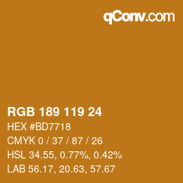 Color code: RGB 189 119 24 | qconv.com