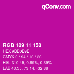 颜色代码: RGB 189 11 158 | qconv.com