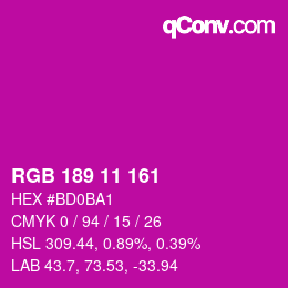 カラーコード: RGB 189 11 161 | qconv.com