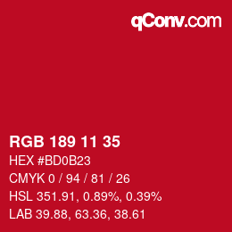 Color code: RGB 189 11 35 | qconv.com