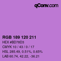 颜色代码: RGB 189 120 211 | qconv.com