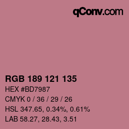 Color code: RGB 189 121 135 | qconv.com