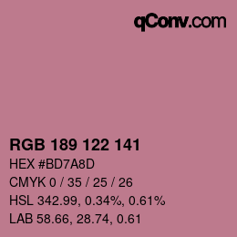 Color code: RGB 189 122 141 | qconv.com