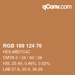 Color code: RGB 189 124 76 | qconv.com