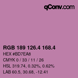 カラーコード: RGB 189 126.4 168.4 | qconv.com