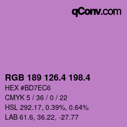 カラーコード: RGB 189 126.4 198.4 | qconv.com