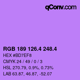 カラーコード: RGB 189 126.4 248.4 | qconv.com