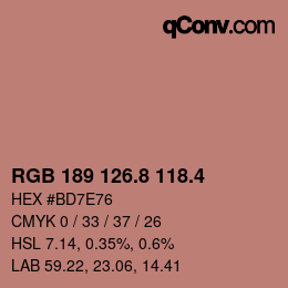 カラーコード: RGB 189 126.8 118.4 | qconv.com