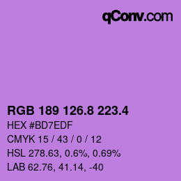 カラーコード: RGB 189 126.8 223.4 | qconv.com