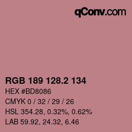 カラーコード: RGB 189 128.2 134 | qconv.com