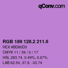 カラーコード: RGB 189 128.2 211.6 | qconv.com