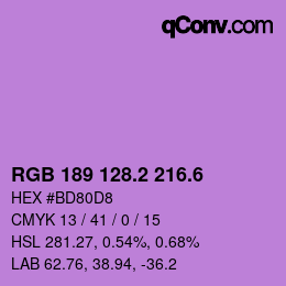 カラーコード: RGB 189 128.2 216.6 | qconv.com