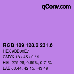 カラーコード: RGB 189 128.2 231.6 | qconv.com