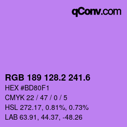 カラーコード: RGB 189 128.2 241.6 | qconv.com