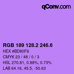 カラーコード: RGB 189 128.2 246.6 | qconv.com