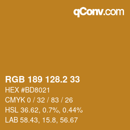 カラーコード: RGB 189 128.2 33 | qconv.com