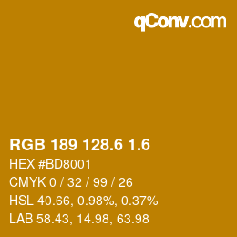 カラーコード: RGB 189 128.6 1.6 | qconv.com