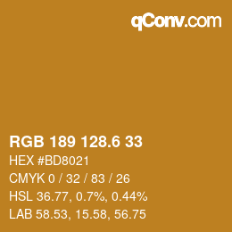 カラーコード: RGB 189 128.6 33 | qconv.com