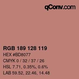 カラーコード: RGB 189 128 119 | qconv.com