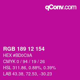 カラーコード: RGB 189 12 154 | qconv.com