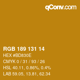 Color code: RGB 189 131 14 | qconv.com