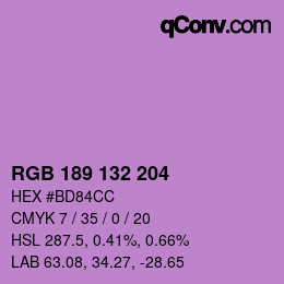 カラーコード: RGB 189 132 204 | qconv.com